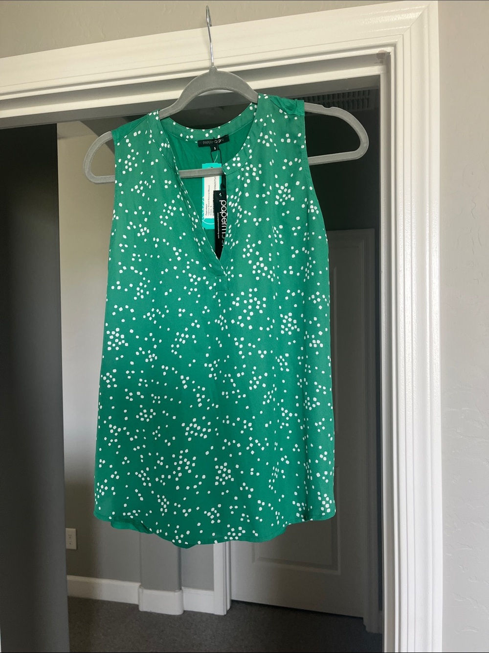 Papermoon Emerald Green Sleeveless V-Neck Dot Print Top